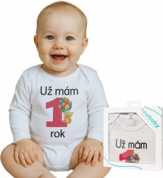 Babybody mit Aufdruck zum 1. Geburtstag rosa – Geschenkverpackung