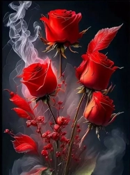 Diamantmalerei Rosenblüten im Rauch 30 × 40 cm