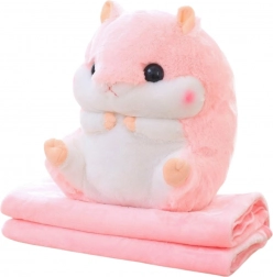 Plüsch-Hamster 3-in-1 mit Decke und Handwärmer, rosa