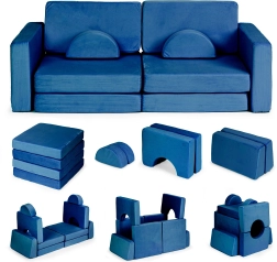 Klappbares modulares Kindersofa für 2 Kinder, 10 Kissen ECOTOYS – blau