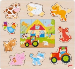 Goki Holz-Steckpuzzle und Puzzle Bauernhoftiere