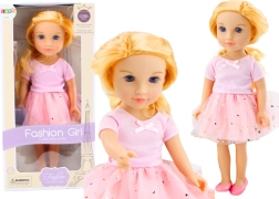 Puppe im rosa Kleid mit Tüllrock und blonden Haaren