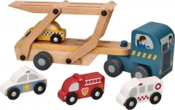 Holz-Autotransporter-Set mit Fahrzeugen