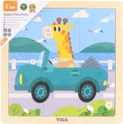 Holzpuzzle mit Giraffe im Auto, 9 Teile