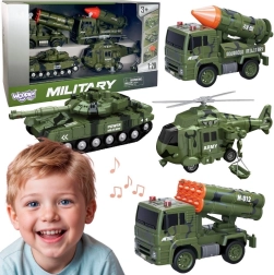 Woopie Militärfahrzeug-Set mit Panzer, Hubschrauber und Raketenfahrzeugen – 4 Stück