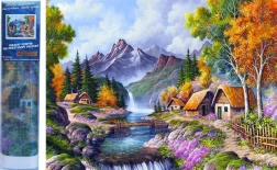 Diamantmalerei Berghütte am Fluss 30 × 40 cm