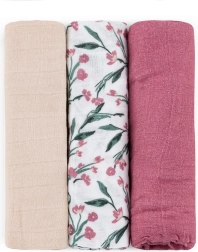 Bambus-Musselinwindeln Petite&Mars Moussy Pink Meadow 68 × 68 cm (3 Stk.)