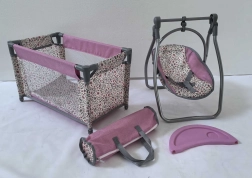 Puppen-Set Pink Flowers – Reisebett und Stühlchen 2-in-1 (Schaukel)