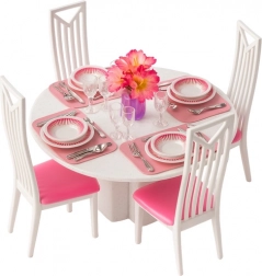 Möbelset für Puppen – Esszimmer mit Tisch, Stühlen und Geschirr, 43 Teile