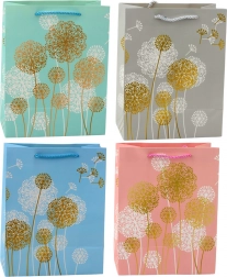 Geschenktasche mit Löwenzahnmotiv und goldenen Akzenten 23 x 18 x 10,5 cm