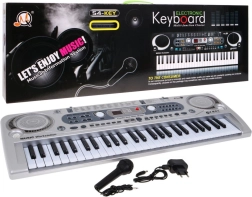 Silberner Kinder-Keyboard-Synthesizer mit 54 Tasten, Mikrofon und USB-Aufnahme