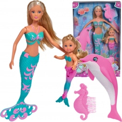 Steffi Love Mermaid Friends – Set mit den Meerjungfrauenpuppen Steffi und Evi mit Delfin und Kamm