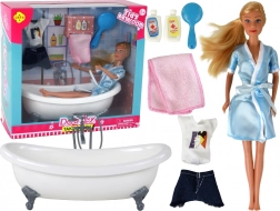 Stoffpuppe mit Badewanne und Zubehör – Blau
