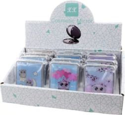 Taschenspiegel mit Eulenmotiv und fließenden Glitzerpartikeln