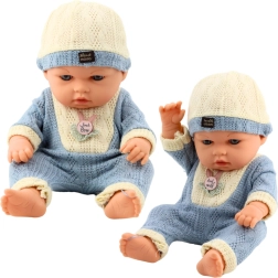 Puppe Baby in Gestricktem Blauem Outfit mit Mütze