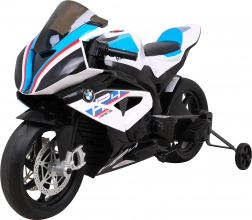 Elektrisches Kinder-Motorrad BMW HP4, weiß, Stützräder, sanfter Start, EVA-Räder, MP3 und LED