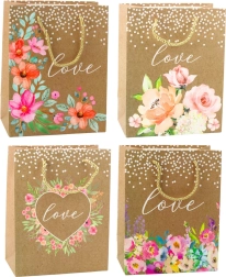 Geschenktasche mit Aufschrift 'Love' und Blumen 23 x 18 x 10,5 cm