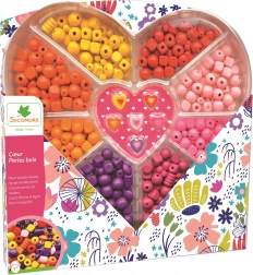 Holzperlen in herzförmiger Aufbewahrungsbox