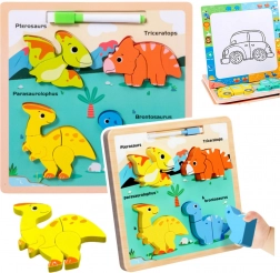 Holz Lernpuzzle Dinosaurier mit Zeichentafel