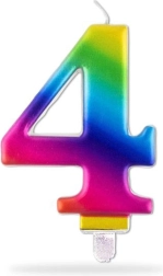 Regenbogen-Steck-Geburtstagskerze Zahl 4, 7,5 cm