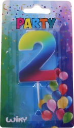 Party-Kerze Zahl 2, regenbogenfarben