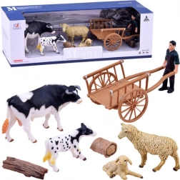 Figurenset Bauernhof – handbemalte Tiere und Landwirt mit Zubehör – B