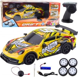 RC Sportwagen mit beleuchteter Karosserie und Drift-Rädern – gelb