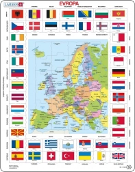 Puzzlekarte von Europa und Flaggen 70 Teile