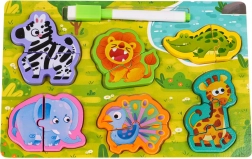 Holztafel mit beidseitiger Oberfläche und Tierpuzzle – Safari