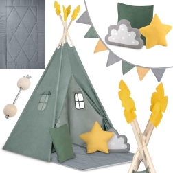 Nukido Kinder-Tipi-Zelt grün mit Matte und Kissen