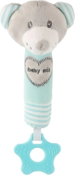 Baby-Rassel aus Plüsch mit Quietsche und Beißring BABY MIX – Teddybär, mintgrün