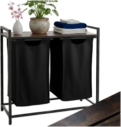 Zweikammer-Wäschekorb mit Ablage und Platte, Loft-Design, 76 l