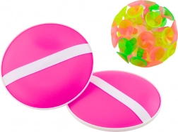 Geschicklichkeitsspiel mit runden Schlägern und Ball mit Saugnäpfen Rosa