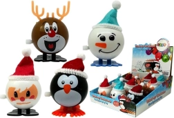 Set aus Aufzieh-Weihnachtsspielzeugen – Pinguin, Rentier, Schneemann und Santa, 12 Stk.