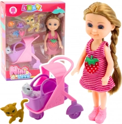 Mini-Puppe mit Kinderwagen und Kätzchen