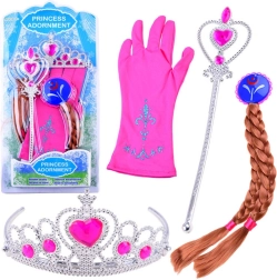 Kostüm-Set Prinzessin mit Krönchen und Zopf – Rosa
