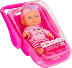 Puppe Julka in rosa Trage mit Badewännchen