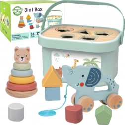 Woopie Green Lernset 3-in-1: Sortierbox, Bären-Pyramide und Zieh-Elefant