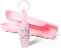 Silikon-Baby-Löffel mit Saugnapf und Etui, rosa BABYONO