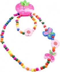 Set aus Halskette und Armband mit Schmetterlingen aus Holzperlen