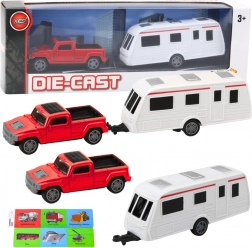 Miniatur-Auto-Set mit Wohnwagen rot