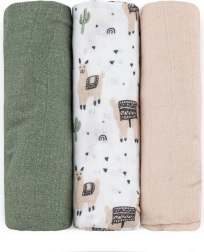 Petite&Mars Set aus Bambus-Musselintüchern Moussy llama vibes 68 × 68 cm (3 Stk.)