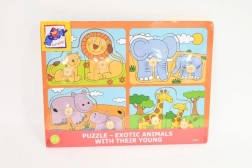 WOODY Holz-Babypuzzle mit Griffen, Tierbabys, 4-in-1