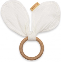 Holz-Beißring mit Musselin New Baby Ears, weiß