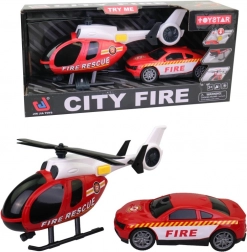 Hubschrauber mit Feuerwehrwagen