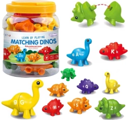 WOOPIE Set Montessori Dinosaurier Figuren zum Stapeln mit Farbund Buchstabenlernen Dopasuj Literki 13 Stk