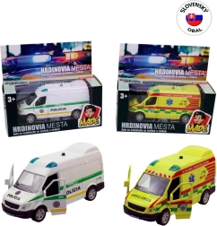 Rettungsfahrzeug aus Metall mit Licht und Sound, Pull-Back 12 cm