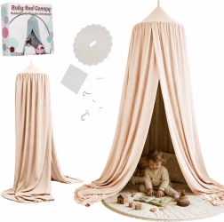Hängender Kinder-Baldachin über dem Bett, beige