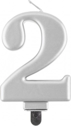 Silberne Kuchenkerze Zahl 2