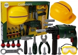 Kinderset mit Werkzeugen, Bohrer, Schutzbrille und Helm